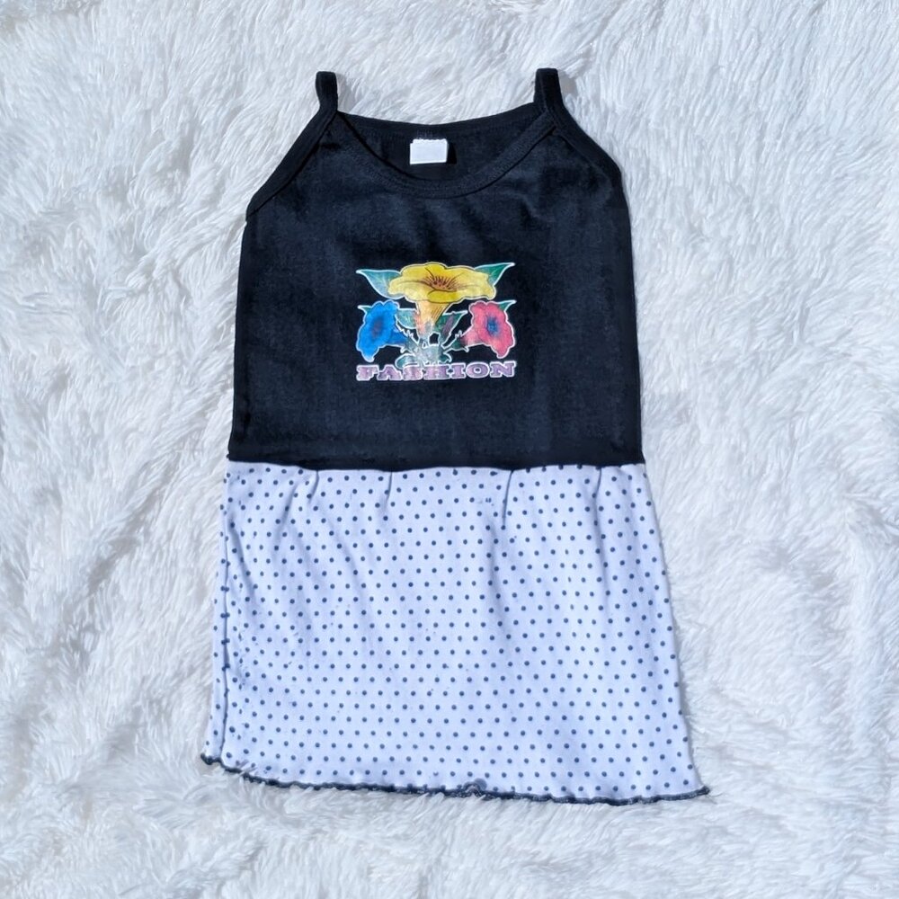 Girls’ Black & White Polka Dot Summer Dress – Cute Floral Print 2T